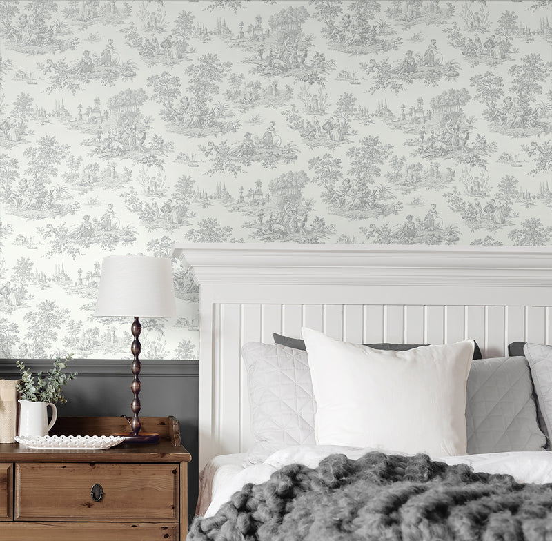 media image for Chateau Toile Peel-and-Stick Wallpaper in Argos Grey 244