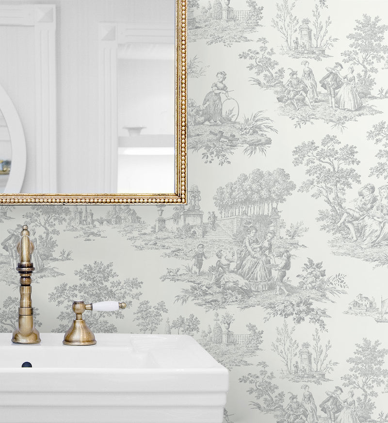 media image for Chateau Toile Peel-and-Stick Wallpaper in Argos Grey 290