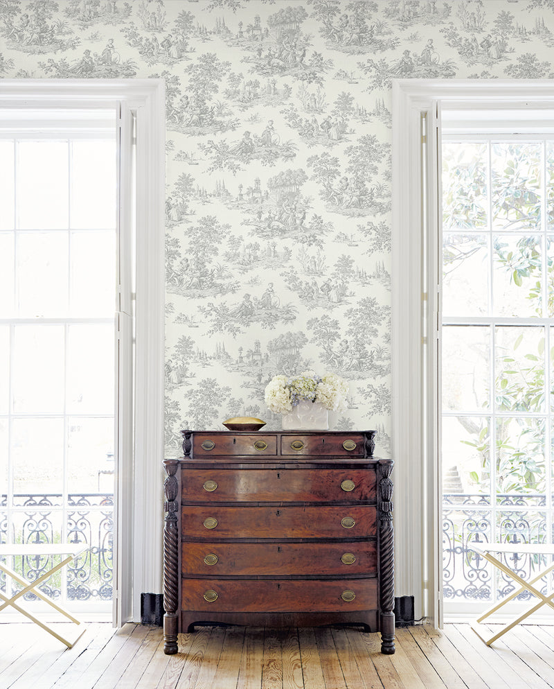 media image for Chateau Toile Peel-and-Stick Wallpaper in Argos Grey 282