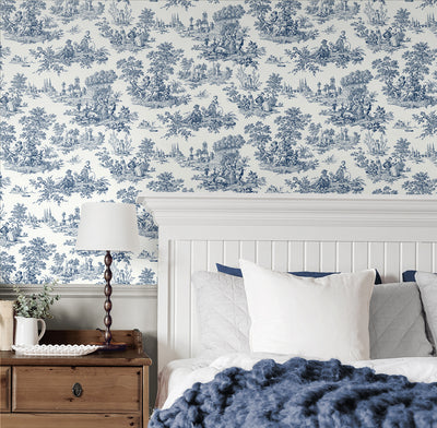 product image for Chateau Toile Peel-and-Stick Wallpaper in Navy Blue 62