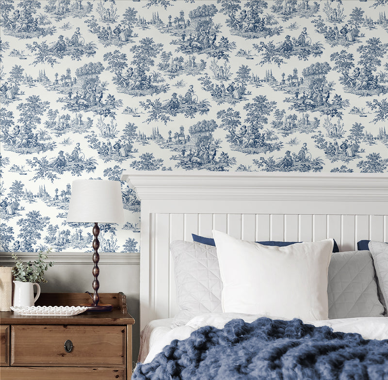 media image for Chateau Toile Peel-and-Stick Wallpaper in Navy Blue 297