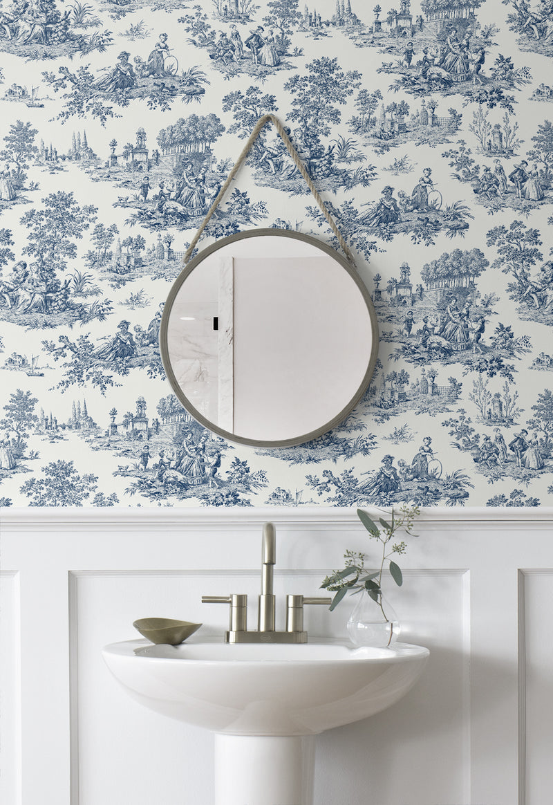 media image for Chateau Toile Peel-and-Stick Wallpaper in Navy Blue 260