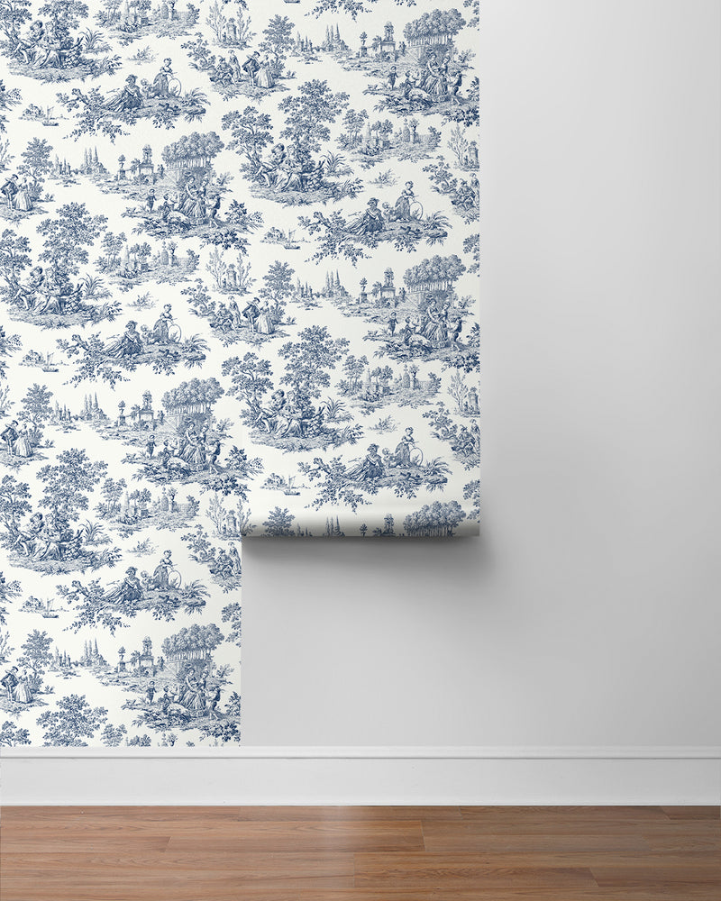 media image for Chateau Toile Peel-and-Stick Wallpaper in Navy Blue 220