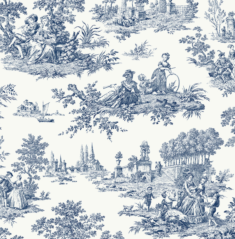 media image for Chateau Toile Peel-and-Stick Wallpaper in Navy Blue 277