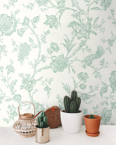 product image for Jasmine Chinoiserie Seaglass Peel-and-Stick Wallpaper by NextWall 78