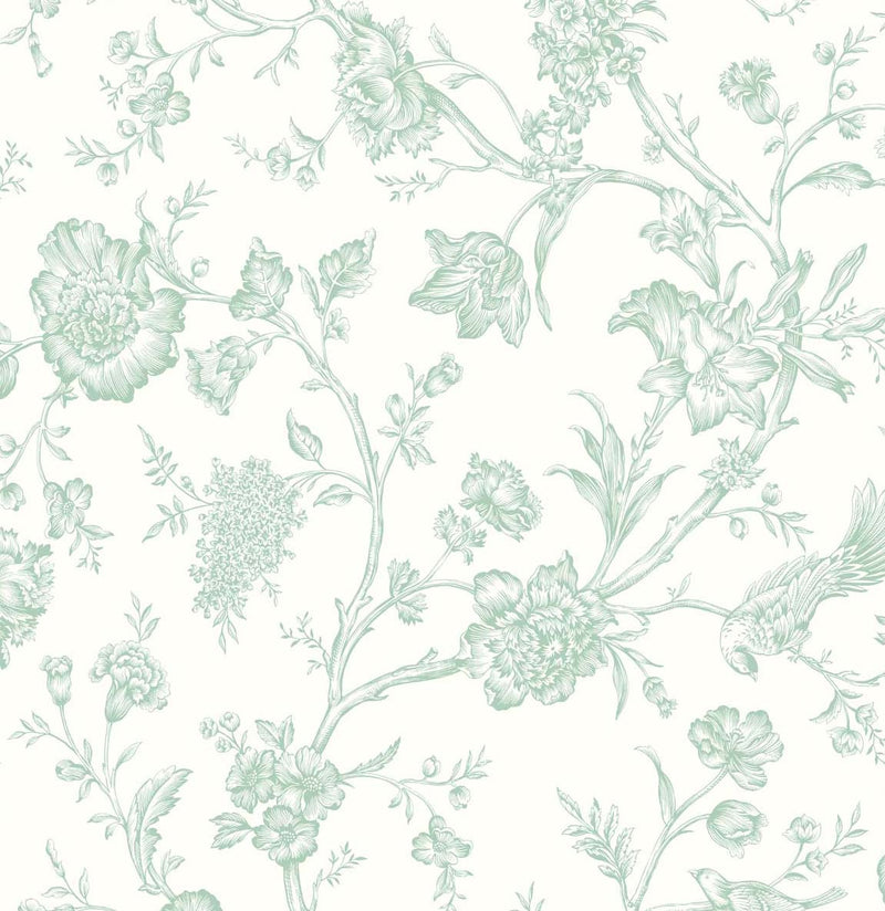 media image for Jasmine Chinoiserie Seaglass Peel-and-Stick Wallpaper by NextWall 242