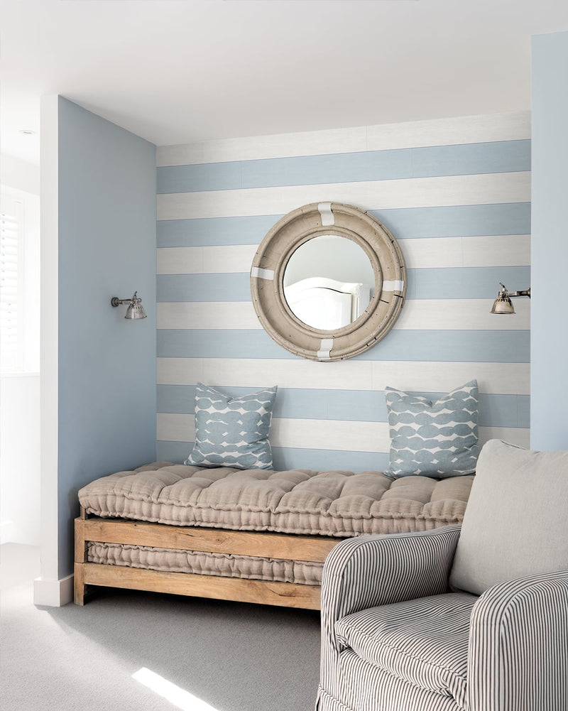 media image for Two Toned Shiplap Carolina Blue Peel-and-Stick Wallpaper by NextWall 282