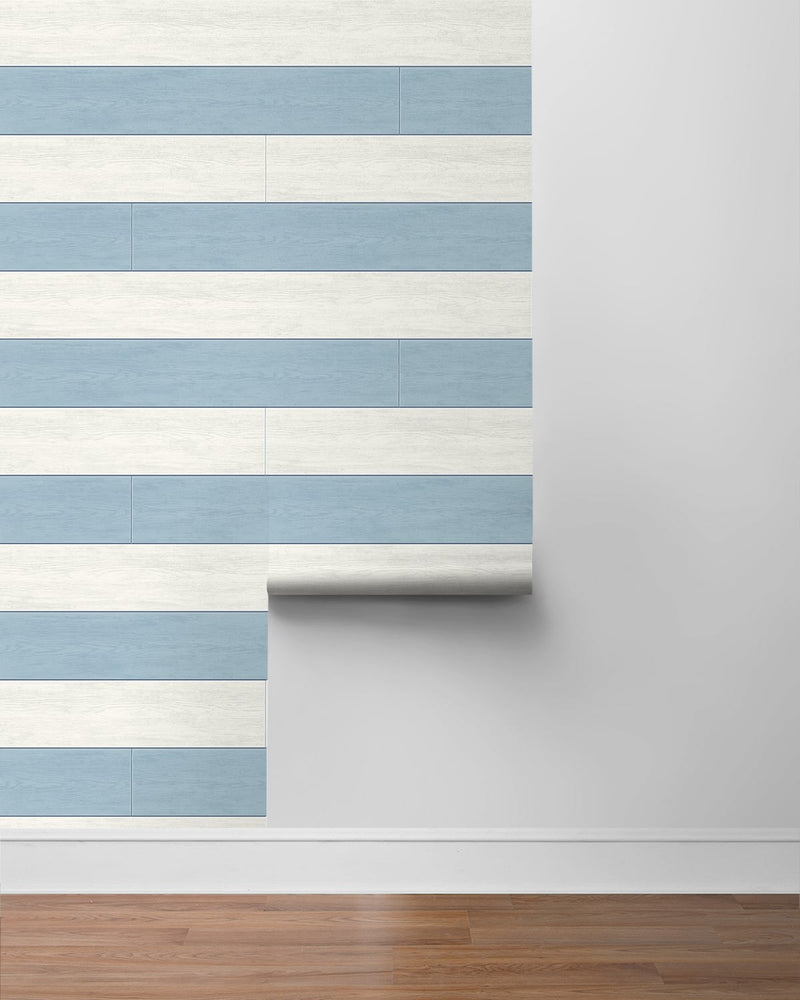 media image for Two Toned Shiplap Carolina Blue Peel-and-Stick Wallpaper by NextWall 252