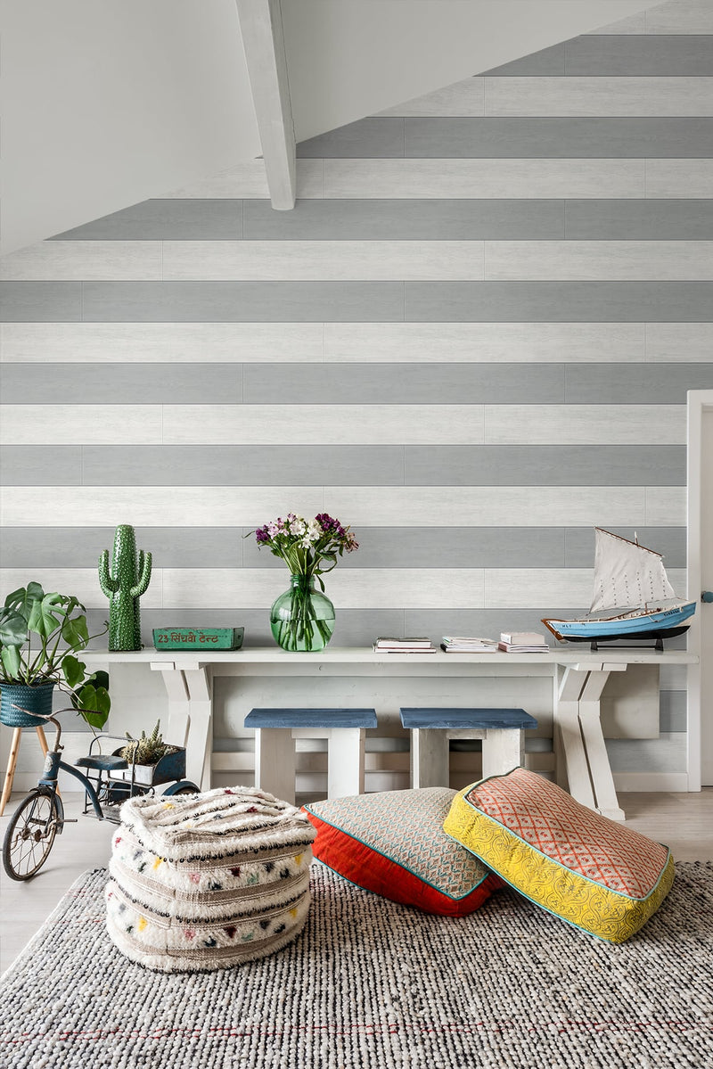 media image for Two Toned Shiplap Argos Grey Peel-and-Stick Wallpaper by NextWall 285