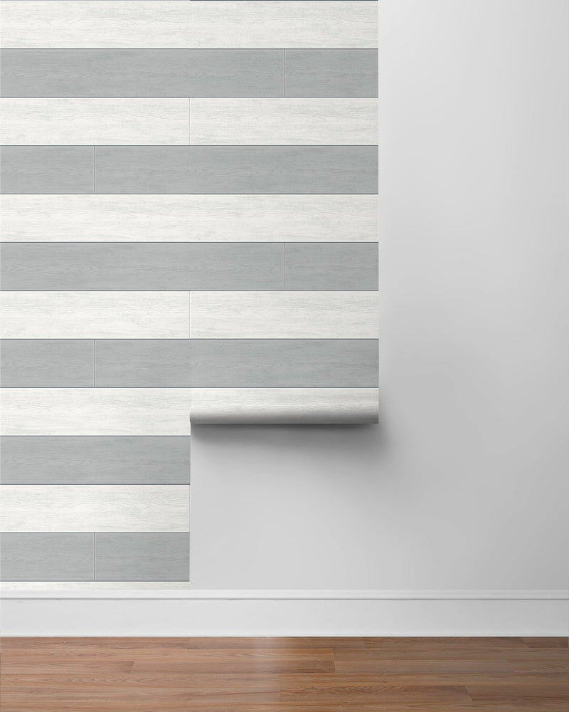 media image for Two Toned Shiplap Argos Grey Peel-and-Stick Wallpaper by NextWall 25