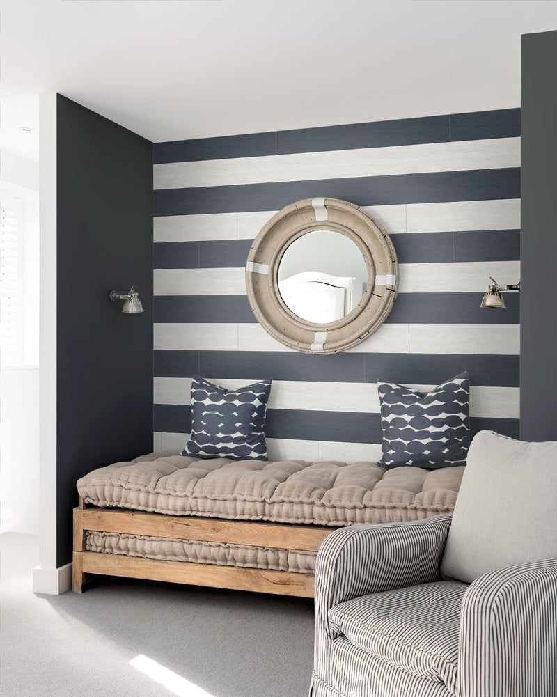 media image for Two Toned Shiplap Navy Blue Peel-and-Stick Wallpaper by NextWall 280