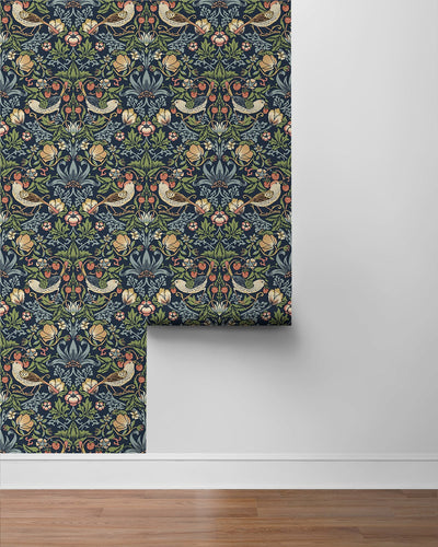 product image for Aves Garden Midnight Blue Peel-and-Stick Wallpaper by NextWall 9