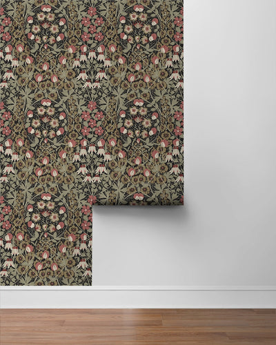 product image for Tulip Garden Ebony & Red Clay Peel-and-Stick Wallpaper by NextWall 70
