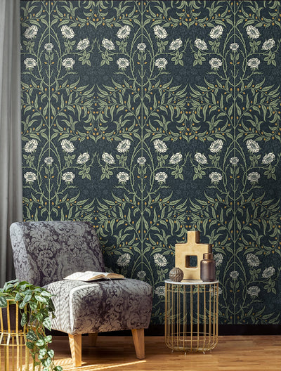 product image for Stenciled Floral Navy & Sage Peel-and-Stick Wallpaper by NextWall 75