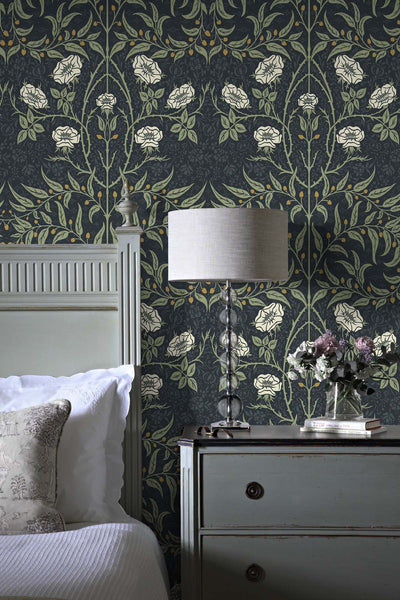 product image for Stenciled Floral Navy & Sage Peel-and-Stick Wallpaper by NextWall 82