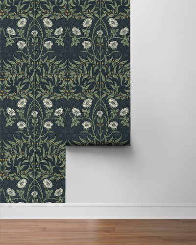 product image for Stenciled Floral Navy & Sage Peel-and-Stick Wallpaper by NextWall 92