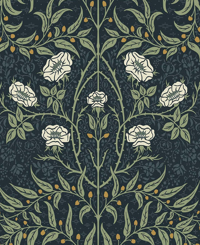 product image for Stenciled Floral Navy & Sage Peel-and-Stick Wallpaper by NextWall 70