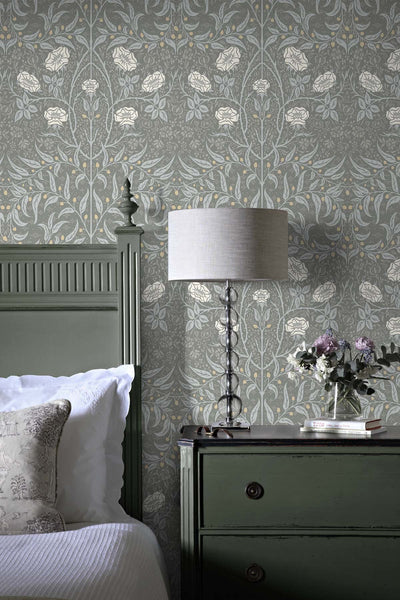 product image for Stenciled Floral Alloy Grey Peel-and-Stick Wallpaper by NextWall 65