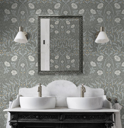 product image for Stenciled Floral Alloy Grey Peel-and-Stick Wallpaper by NextWall 63