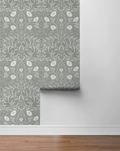 product image for Stenciled Floral Alloy Grey Peel-and-Stick Wallpaper by NextWall 91