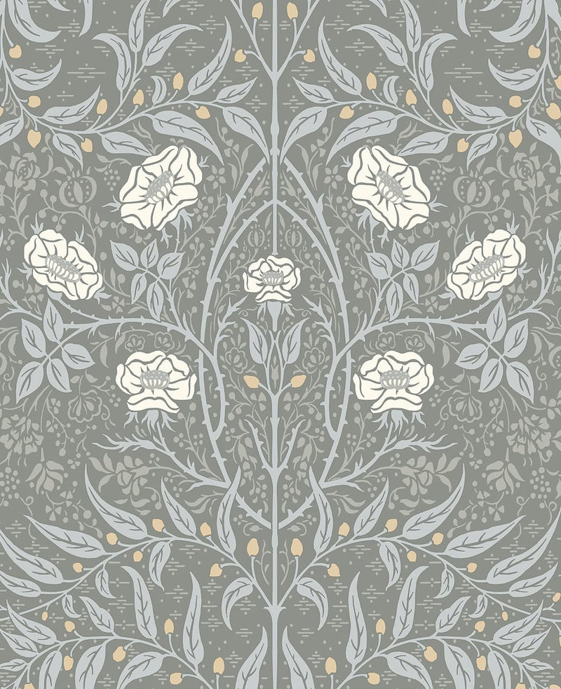 media image for Stenciled Floral Alloy Grey Peel-and-Stick Wallpaper by NextWall 289