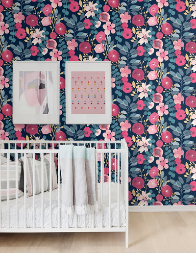 product image for Garden Dance Navy & Magenta Peel-and-Stick Wallpaper by NextWall 86