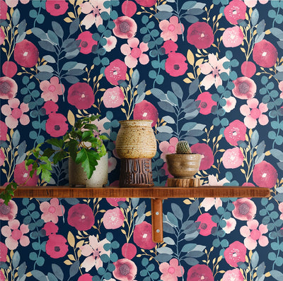 product image for Garden Dance Navy & Magenta Peel-and-Stick Wallpaper by NextWall 46