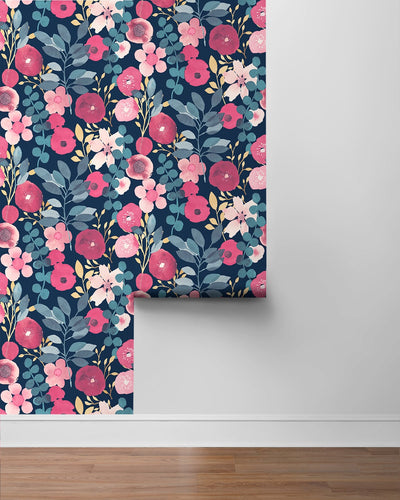 product image for Garden Dance Navy & Magenta Peel-and-Stick Wallpaper by NextWall 6