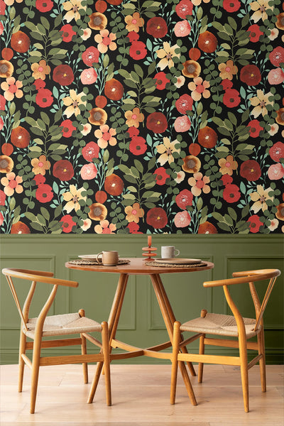 product image for Garden Dance Jet Black & Ruby Peel-and-Stick Wallpaper by NextWall 57