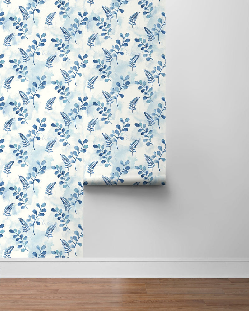 media image for Woodland Walk Marine Blue Peel-and-Stick Wallpaper by NextWall 274