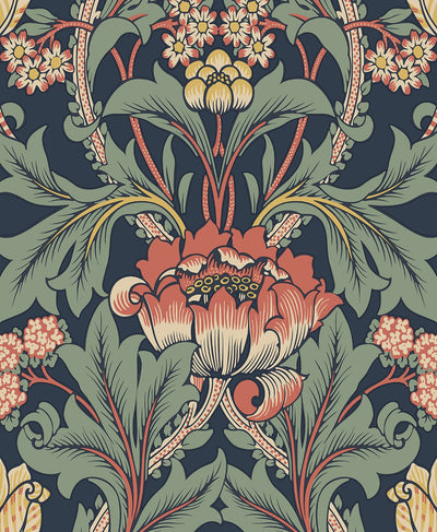 product image for Primrose Floral Denim Blue & Auburn Peel-and-Stick Wallpaper by NextWall 82