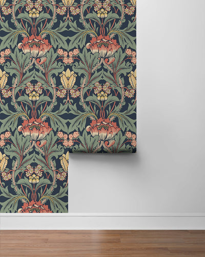 product image for Primrose Floral Denim Blue & Auburn Peel-and-Stick Wallpaper by NextWall 44