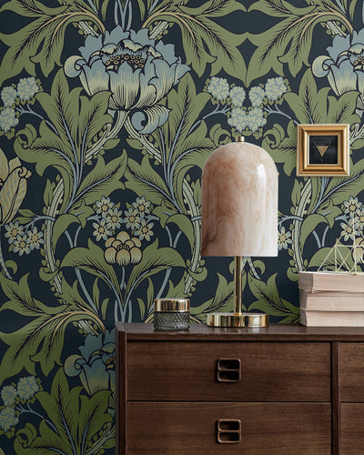 product image for Primrose Floral Peel & Stick Wallpaper in Midnight Blue & Sage 51