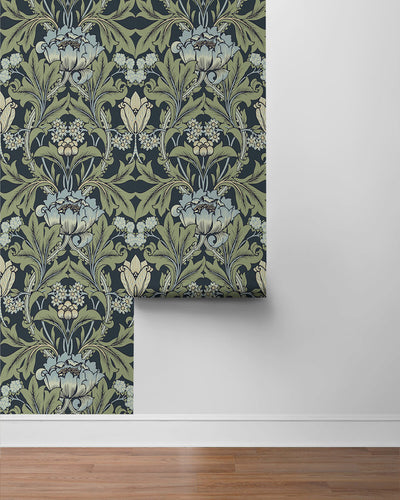 product image for Primrose Floral Peel & Stick Wallpaper in Midnight Blue & Sage 39