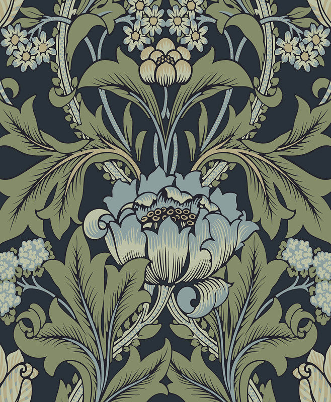 media image for Primrose Floral Peel & Stick Wallpaper in Midnight Blue & Sage 264