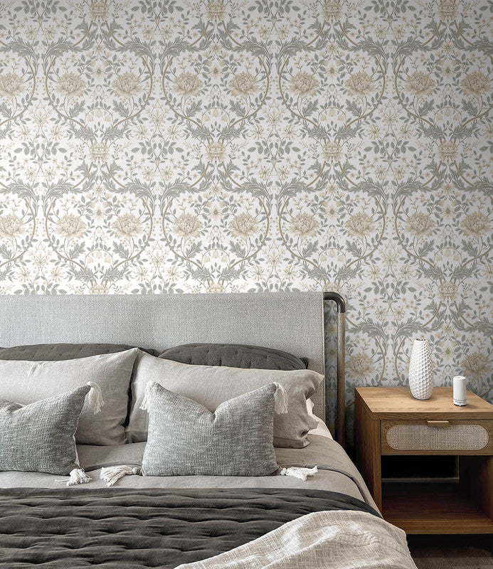 Shop Honeysuckle Trail Peel & Stick Wallpaper in Ivory & Grey | Burke Decor