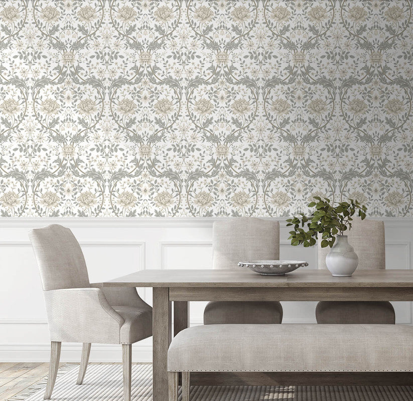 Shop Honeysuckle Trail Peel & Stick Wallpaper in Ivory & Grey | Burke Decor