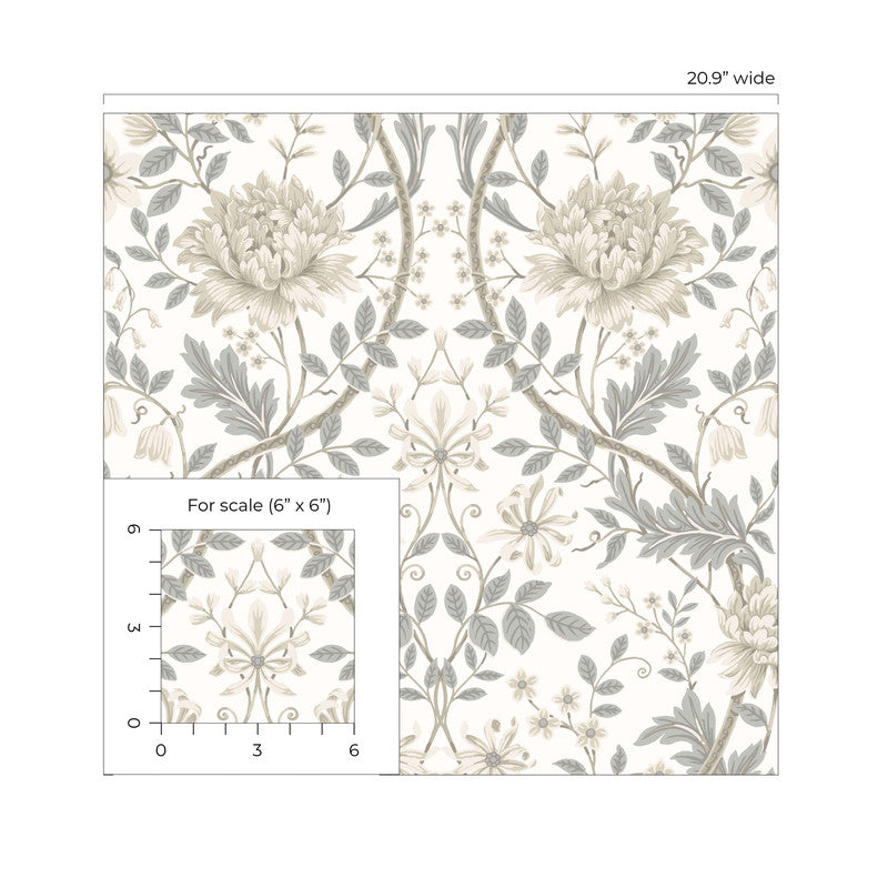 media image for Honeysuckle Trail Peel & Stick Wallpaper in Ivory & Grey 224