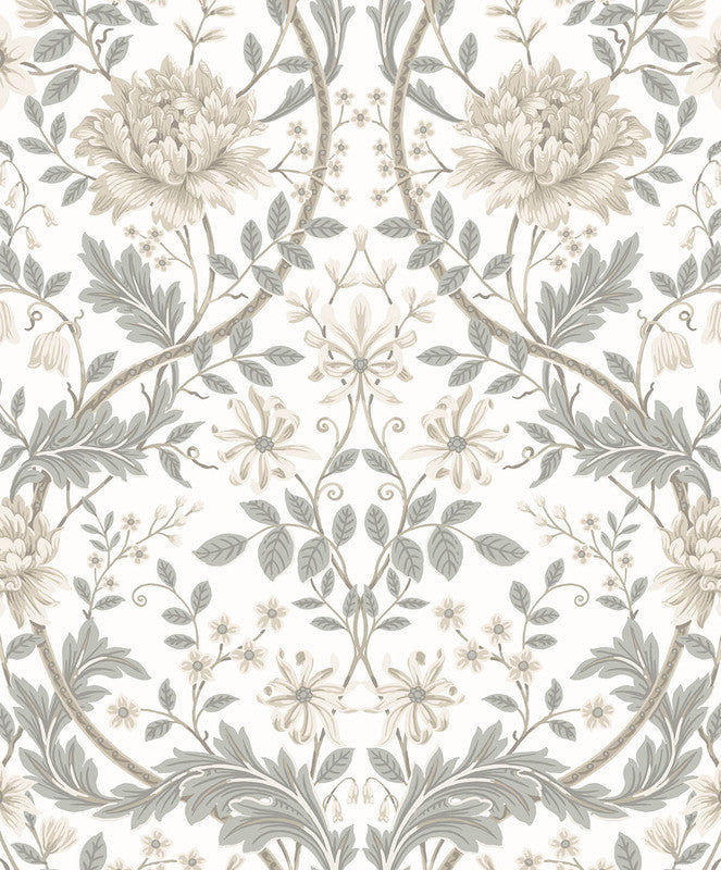 media image for Honeysuckle Trail Peel & Stick Wallpaper in Ivory & Grey 268