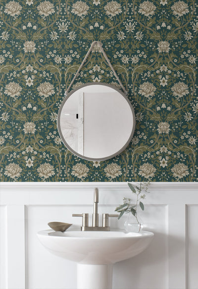 product image for Honeysuckle Trail Teal & Moss Green Peel-and-Stick Wallpaper by NextWall 33