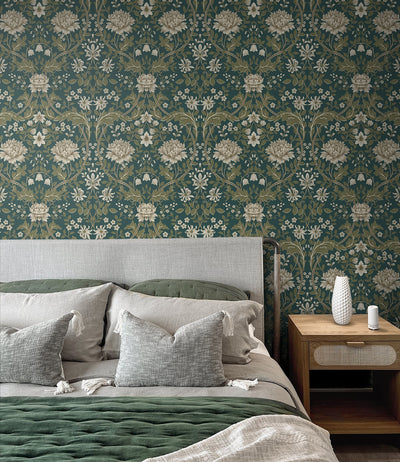 product image for Honeysuckle Trail Teal & Moss Green Peel-and-Stick Wallpaper by NextWall 21