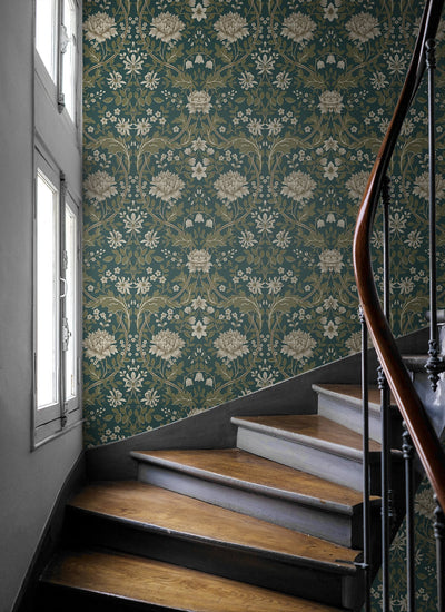 product image for Honeysuckle Trail Teal & Moss Green Peel-and-Stick Wallpaper by NextWall 33