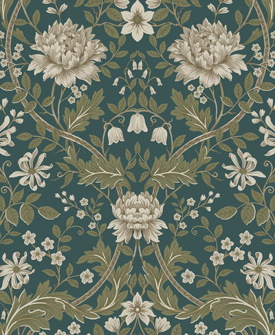 product image of Honeysuckle Trail Teal & Moss Green Peel-and-Stick Wallpaper by NextWall 524