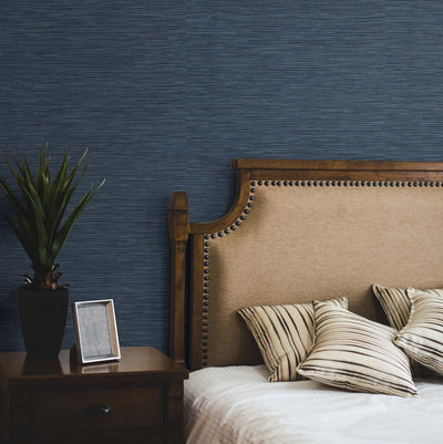 product image for Cyrus Faux Grasscloth Naval Blue & Silver Peel-and-Stick Wallpaper by NextWall 2