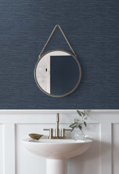 product image for Cyrus Faux Grasscloth Naval Blue & Silver Peel-and-Stick Wallpaper by NextWall 90