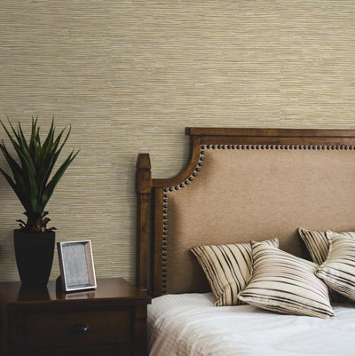 product image for Cyrus Faux Grasscloth Khaki & Silver Peel-and-Stick Wallpaper by NextWall 1