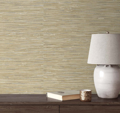 product image for Cyrus Faux Grasscloth Khaki & Silver Peel-and-Stick Wallpaper by NextWall 49