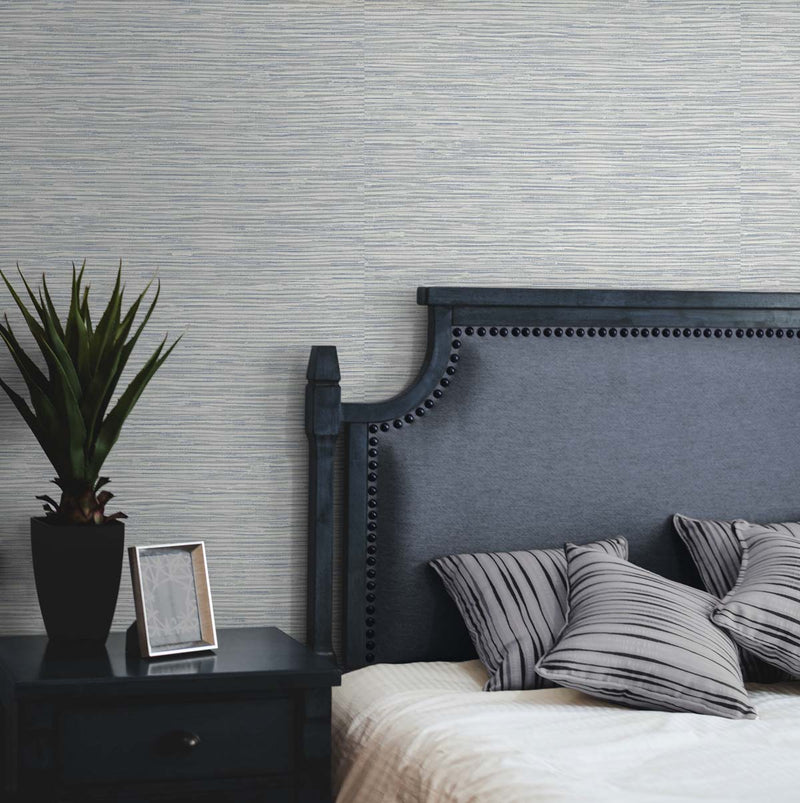 media image for Cyrus Faux Grasscloth Dove Grey & Bluestone Peel-and-Stick Wallpaper by NextWall 211