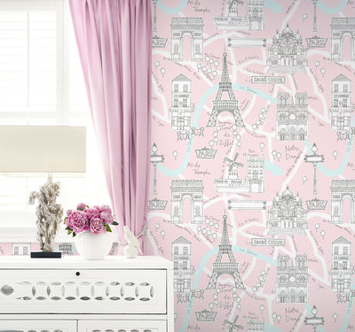 product image for Paris Scene Peel-and-Stick Wallpaper in Pale Pink 8