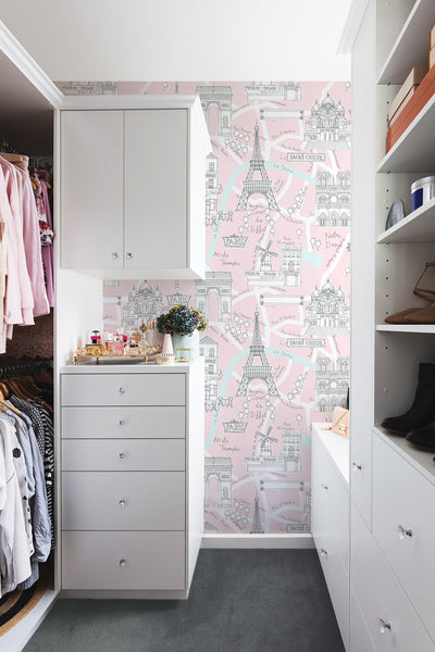 product image for Paris Scene Peel-and-Stick Wallpaper in Pale Pink 68